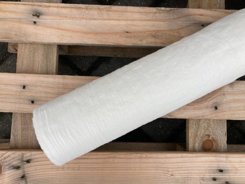DEADSTOCK LEN KREPA kreszowana, tkanina lniana ivory (biel 3/4) 145g (kupon o dł 52 cm)