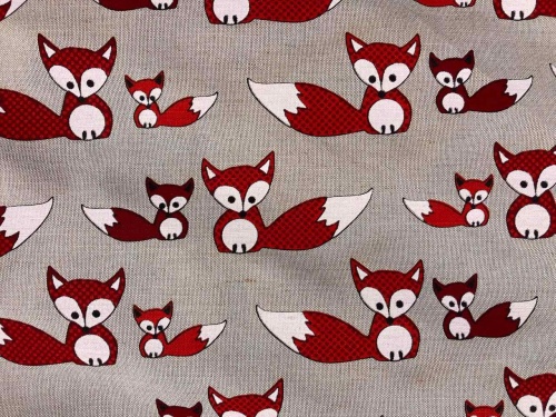 tkanina lniana, litewski 55% len, 45% bawełna, LENAJ, rude liski, 240g sklep alternative textiles