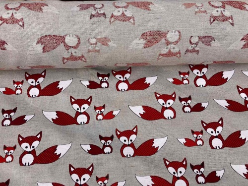 tkanina lniana, litewski 55% len, 45% bawełna, LENAJ, rude liski, 240g sklep alternative textiles