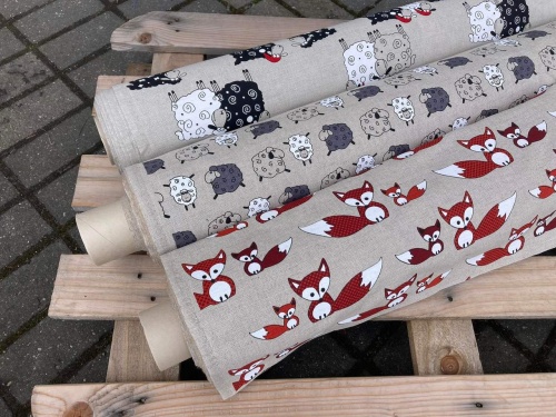 tkanina lniana, litewski 55% len, 45% bawełna, LENAJ, duże owieczki w czapce, 240g sklep alternative textiles