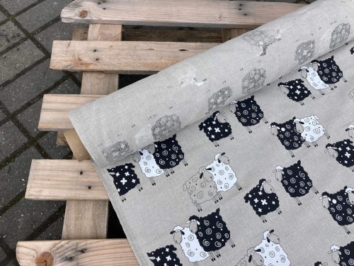 Naturalna, litewska tkanina lniano bawełniana, 240g/m2, duże owieczki bez czapki sklep Alternative textiles