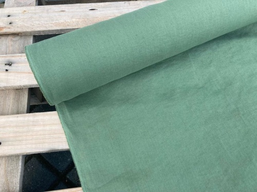 DEADSTOCK LEN naturalna tkanina lniana zielony "loden green"  155g (kupon o dł 40 cm)