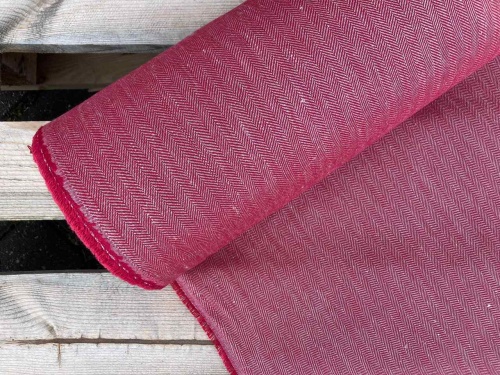 tkanina lniano bawełniana, jodełka, czerwona, sklep alternative textiles