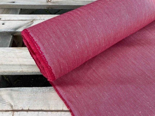tkanina lniano bawełniana, jodełka, czerwona, sklep alternative textiles