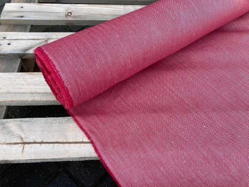 tkanina lniano bawełniana, jodełka, czerwona, sklep alternative textiles