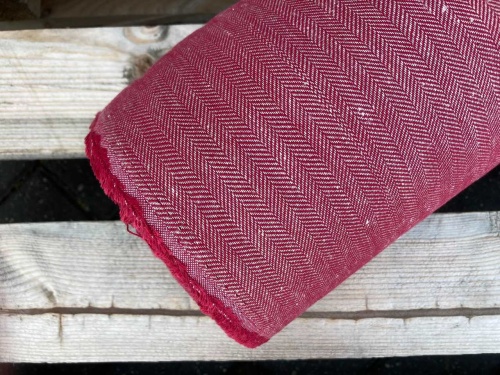 tkanina lniano bawełniana, jodełka, czerwona, sklep alternative textiles