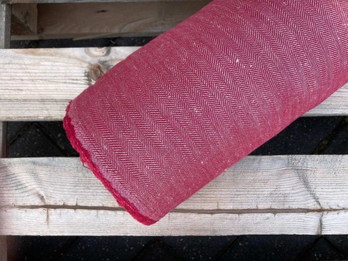 tkanina lniano bawełniana, jodełka, czerwona, sklep alternative textiles