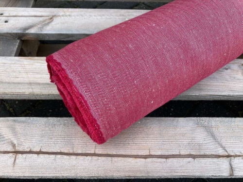 tkanina lniano bawełniana, jodełka, czerwona, sklep alternative textiles