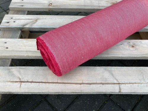 tkanina lniano bawełniana, jodełka, czerwona, sklep alternative textiles