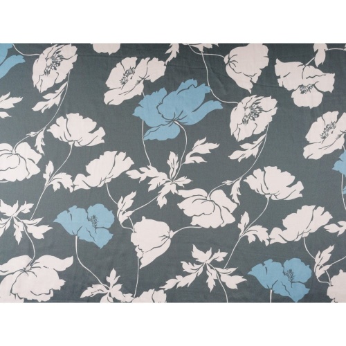 DEADSTOCK, 100% poliester, oliwkowa w pudrowo różowe i błękitne kwiaty,  szer 140cm (cena za 0,5m)