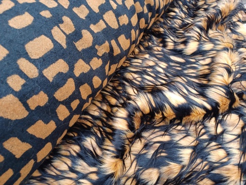 DEADSTOCK, 100% poliester, SZTUCZNE FUTRO, czarno brązowy ryś, szer 155cm (cena za 0,5m)  
