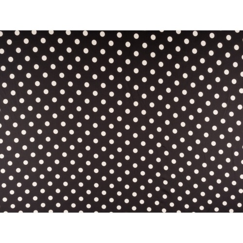 DEADSTOCK, 100% poliester, białe groszki na czarnym, szer 145cm (cena za 0,5m)  