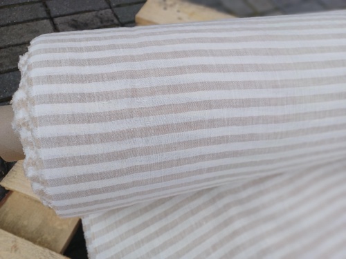 len pościelowy stonewashed w biało beżowe/naturalne paski 1cm, 190g, 255cm szerokości - sklep Alternative Textiles