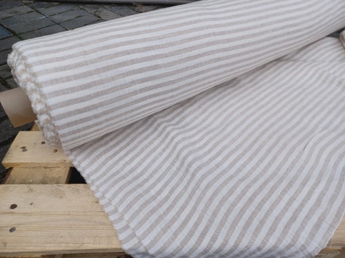 len pościelowy stonewashed w biało beżowe/naturalne paski 1cm, 190g, 255cm szerokości - sklep Alternative Textiles