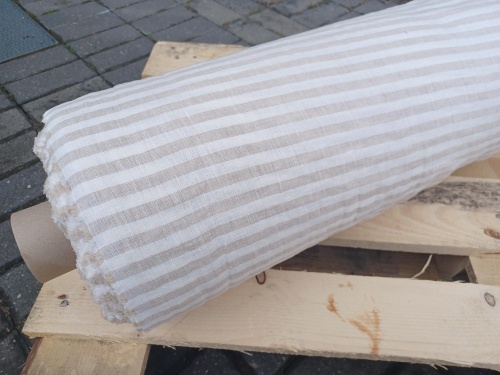 len pościelowy stonewashed w biało beżowe/naturalne paski 1cm, 190g, 255cm szerokości - sklep Alternative Textiles