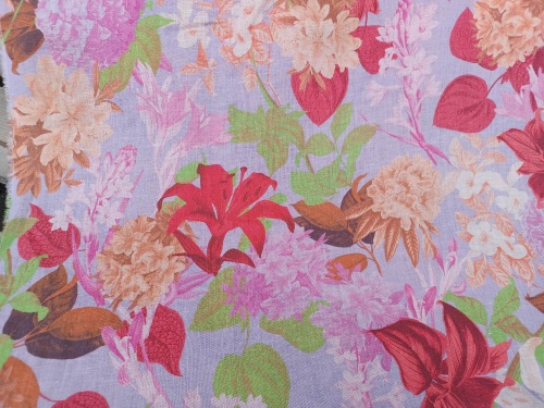 tkanina lniana, kolorowe kwiaty 155g - sklep Alternative Textiles