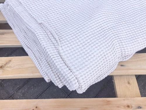 DEADSTOCK len z bawełną, litewski, WAFEL naturalny ecru z lekką nutą brzoskwini 340g (kupon o dł 40 cm)