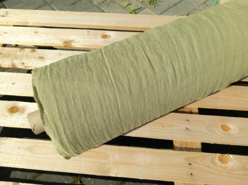 DEADSTOCK BLEN Len, tkanina lniana na pościel stonewashed 255 cm, ZIELONA OLIWKA 200g/m2 (kupon o dł 35cm)
