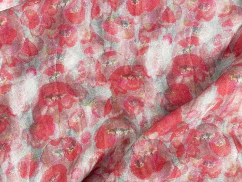 tkanina lniana nadruk, czerwone maki, sklep alternative textiles