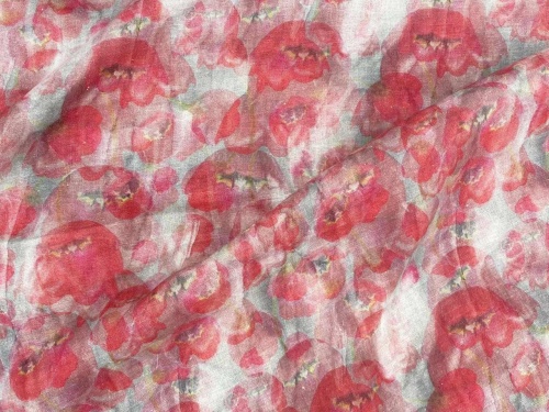 tkanina lniana nadruk, czerwone maki, sklep alternative textiles