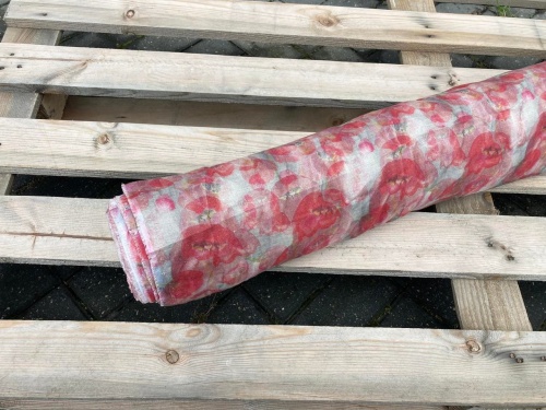 tkanina lniana nadruk, czerwone maki, sklep alternative textiles