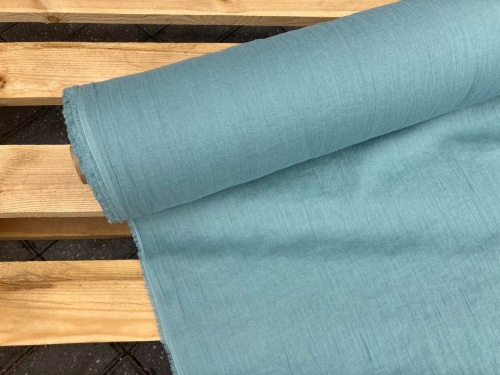 DEADSTOCK LEN KREPA kreszowana, naturalna tkanina lniana, miętowy niebieski 145g (kupon o dł 105 cm)