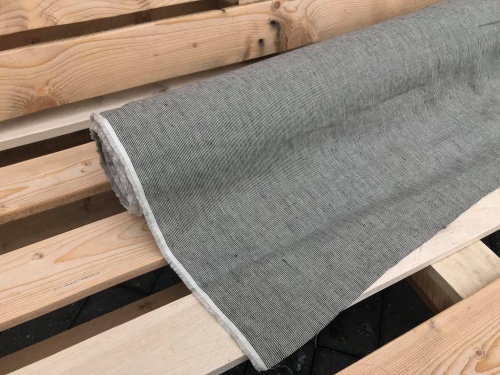 DEADSTOCK Len, naturalna tkanina lniana, prążek czarno beżowy 154 g (kupon o dł 170cm)