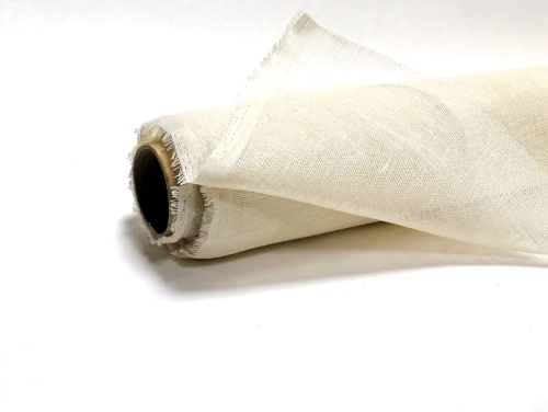 DEADSTOCK len, naturalna tkanina lniana - biały/kremowy, ażurowy, 120g/m2 (kupon o dł 39 cm) 