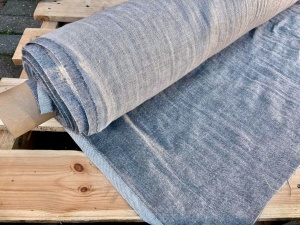 tkanina lniana z domieszkami, stalowo granatowo grafitowy, 74% len,  18% bawełna, 8% poliester z recyklingu, dwustronny 230g (cena za 0,5m)