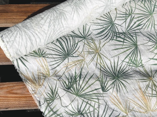 tkanina lniana 100% nadruk liście - sklep Alternative Textiles