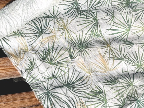 tkanina lniana 100% nadruk liście - sklep Alternative Textiles