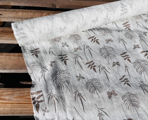 tkanina lniana 100% nadruk leśna łąka - sklep Alternative Textiles