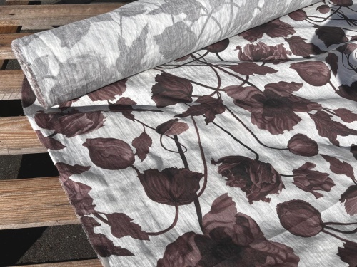 tkanina lniana 100% nadruk czekoladowe kwiaty- sklep Alternative Textiles