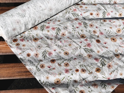 tkanina lniana 100% nadruk pastelowe kwiatki- sklep Alternative Textiles