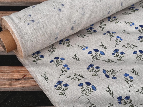 tkanina lniano-bawełniana 240g, małe chabry - sklep Alternative Textiles