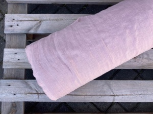 DEADSTOCK Len, tkanina lniana na pościel stonewashed szer. 250 cm, pastelowy róż,  200g/m2 (kupon o dł 200 cm)
