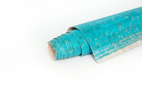 tkanina z korka naturalnego - Corko turkusowy ze srebrem